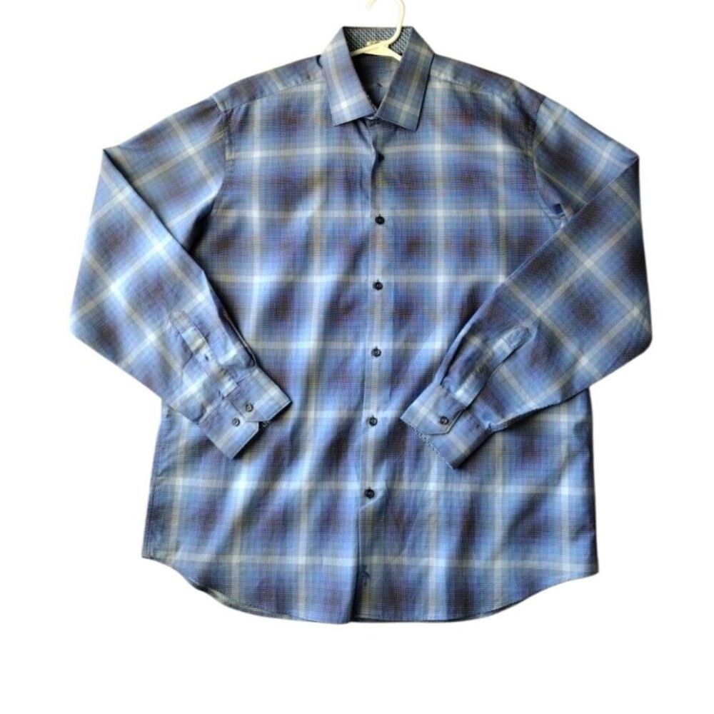 Tailorbyrd Button Up Shirt Men XXL Blue Plaid Classic Fit Long Sleeve Casual